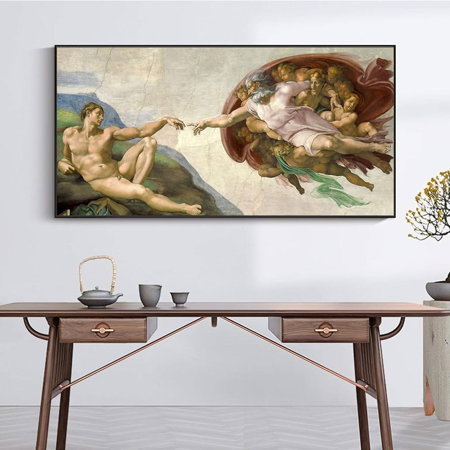 オリジナル絵画 Amazon.co.jp: ミケランジェロ アダムの創造 キャンバス絵画 オフィス